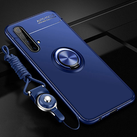 Silikon Hülle Handyhülle Ultra Dünn Schutzhülle Tasche Flexible mit Magnetisch Fingerring Ständer für Realme X50 5G Blau