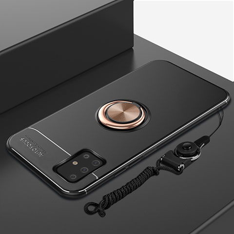 Silikon Hülle Handyhülle Ultra Dünn Schutzhülle Tasche Flexible mit Magnetisch Fingerring Ständer für Samsung Galaxy A51 5G Gold und Schwarz
