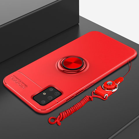 Silikon Hülle Handyhülle Ultra Dünn Schutzhülle Tasche Flexible mit Magnetisch Fingerring Ständer für Samsung Galaxy A71 5G Rot