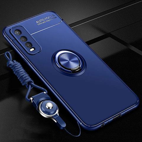 Silikon Hülle Handyhülle Ultra Dünn Schutzhülle Tasche Flexible mit Magnetisch Fingerring Ständer für Vivo Y12s Blau