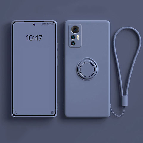 Silikon Hülle Handyhülle Ultra Dünn Schutzhülle Tasche Flexible mit Magnetisch Fingerring Ständer für Xiaomi Mi 12S Pro 5G Lavendel Grau