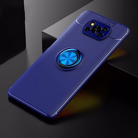 Silikon Hülle Handyhülle Ultra Dünn Schutzhülle Tasche Flexible mit Magnetisch Fingerring Ständer für Xiaomi Poco X3 Blau
