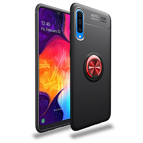 Silikon Hülle Handyhülle Ultra Dünn Schutzhülle Tasche Flexible mit Magnetisch Fingerring Ständer JM1 für Samsung Galaxy A30S Rot und Schwarz