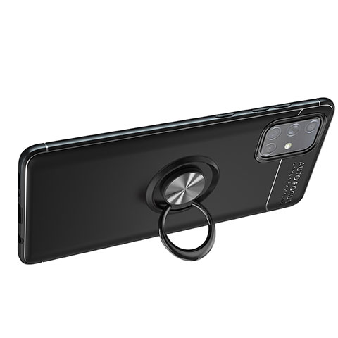 Silikon Hülle Handyhülle Ultra Dünn Schutzhülle Tasche Flexible mit Magnetisch Fingerring Ständer JM1 für Samsung Galaxy A71 5G Schwarz