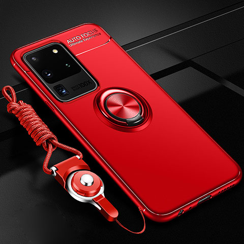 Silikon Hülle Handyhülle Ultra Dünn Schutzhülle Tasche Flexible mit Magnetisch Fingerring Ständer JM3 für Samsung Galaxy S20 Ultra Rot