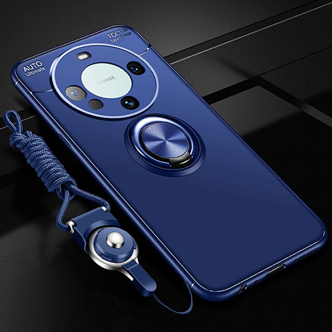 Silikon Hülle Handyhülle Ultra Dünn Schutzhülle Tasche Flexible mit Magnetisch Fingerring Ständer SD1 für Huawei Mate 60 Pro+ Plus Blau