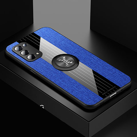 Silikon Hülle Handyhülle Ultra Dünn Schutzhülle Tasche Flexible mit Magnetisch Fingerring Ständer X01L für OnePlus Nord N200 5G Blau