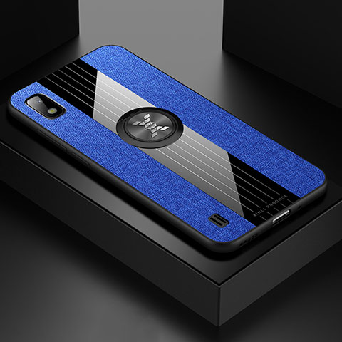 Silikon Hülle Handyhülle Ultra Dünn Schutzhülle Tasche Flexible mit Magnetisch Fingerring Ständer X01L für Samsung Galaxy A10 Blau