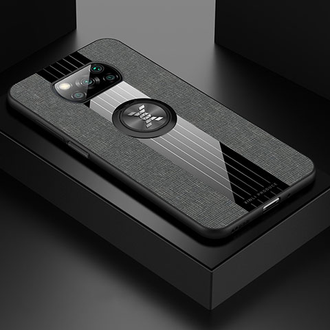 Silikon Hülle Handyhülle Ultra Dünn Schutzhülle Tasche Flexible mit Magnetisch Fingerring Ständer X01L für Xiaomi Poco X3 Pro Grau