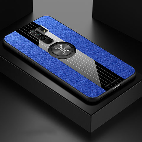 Silikon Hülle Handyhülle Ultra Dünn Schutzhülle Tasche Flexible mit Magnetisch Fingerring Ständer X01L für Xiaomi Redmi 9 Blau