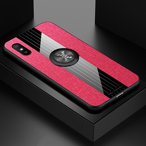 Silikon Hülle Handyhülle Ultra Dünn Schutzhülle Tasche Flexible mit Magnetisch Fingerring Ständer X01L für Xiaomi Redmi 9AT Rot