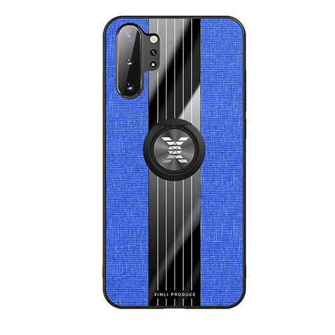 Silikon Hülle Handyhülle Ultra Dünn Schutzhülle Tasche Flexible mit Magnetisch Fingerring Ständer X02L für Samsung Galaxy Note 10 Plus 5G Blau