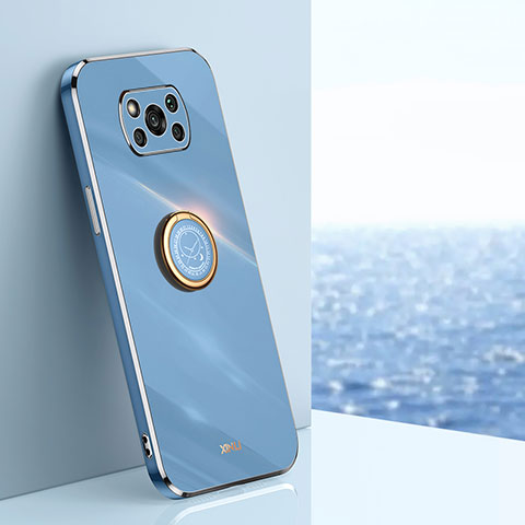 Silikon Hülle Handyhülle Ultra Dünn Schutzhülle Tasche Flexible mit Magnetisch Fingerring Ständer XL1 für Xiaomi Poco X3 NFC Blau