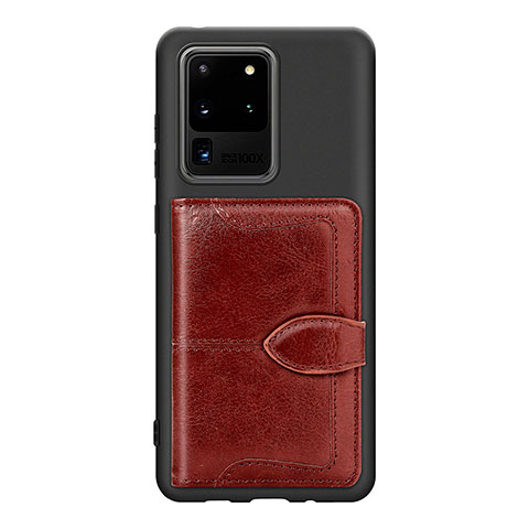 Silikon Hülle Handyhülle Ultra Dünn Schutzhülle Tasche Flexible mit Magnetisch S14D für Samsung Galaxy S20 Ultra Braun