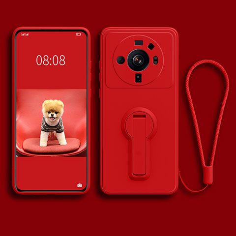 Silikon Hülle Handyhülle Ultra Dünn Schutzhülle Tasche Flexible mit Ständer für Xiaomi Mi 12 Ultra 5G Rot