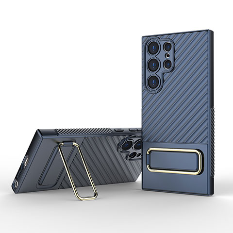 Silikon Hülle Handyhülle Ultra Dünn Schutzhülle Tasche Flexible mit Ständer KC1 für Samsung Galaxy S23 Ultra 5G Blau