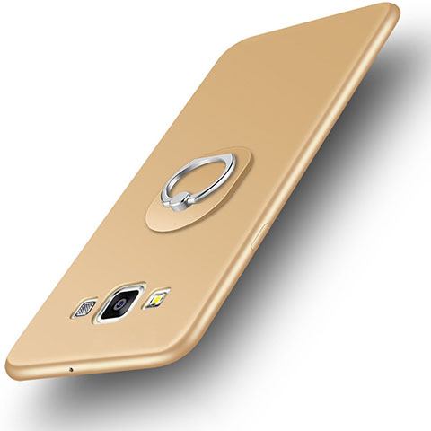 Silikon Hülle Handyhülle Ultra Dünn Schutzhülle Tasche Silikon mit Fingerring Ständer für Samsung Galaxy A3 SM-300F Gold