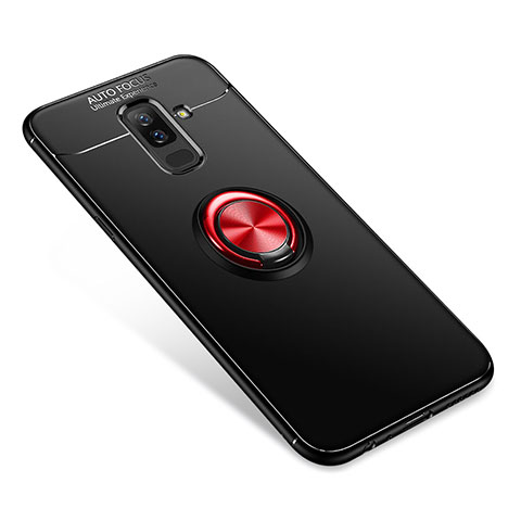 Silikon Hülle Handyhülle Ultra Dünn Schutzhülle Tasche Silikon mit Fingerring Ständer für Samsung Galaxy A9 Star Lite Rot und Schwarz