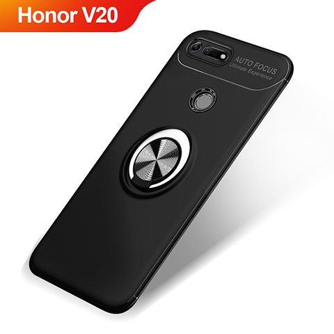 Silikon Hülle Handyhülle Ultra Dünn Schutzhülle Tasche Silikon mit Magnetisch Fingerring Ständer A01 für Huawei Honor View 20 Schwarz