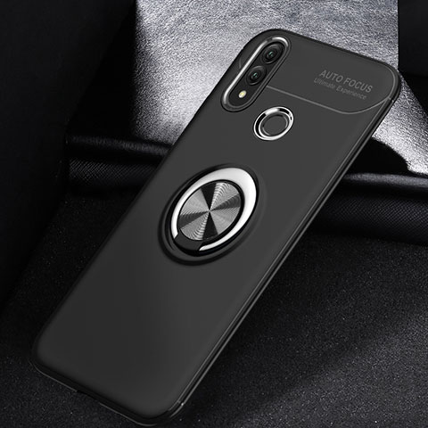 Silikon Hülle Handyhülle Ultra Dünn Schutzhülle Tasche Silikon mit Magnetisch Fingerring Ständer A01 für Huawei P Smart (2019) Schwarz