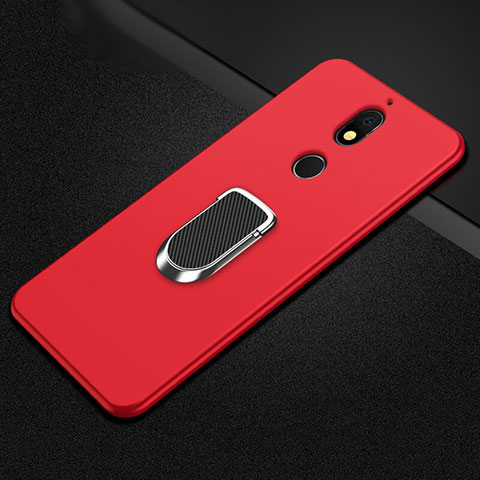 Silikon Hülle Handyhülle Ultra Dünn Schutzhülle Tasche Silikon mit Magnetisch Fingerring Ständer A01 für Nokia 7 Plus Rot