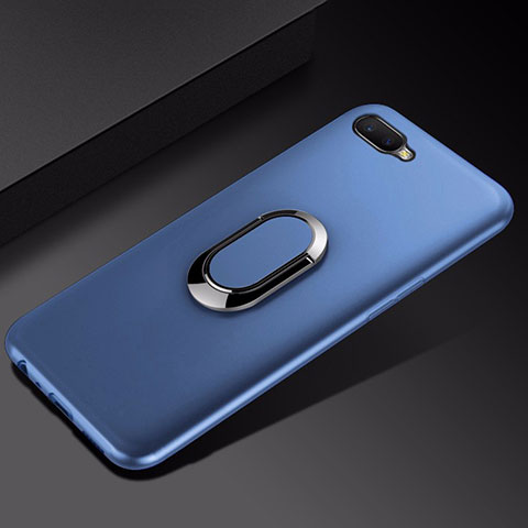 Silikon Hülle Handyhülle Ultra Dünn Schutzhülle Tasche Silikon mit Magnetisch Fingerring Ständer A01 für Oppo K1 Blau