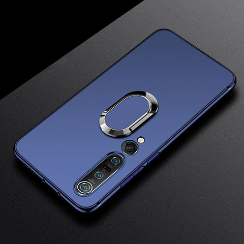 Silikon Hülle Handyhülle Ultra Dünn Schutzhülle Tasche Silikon mit Magnetisch Fingerring Ständer A01 für Xiaomi Mi 10 Pro Blau