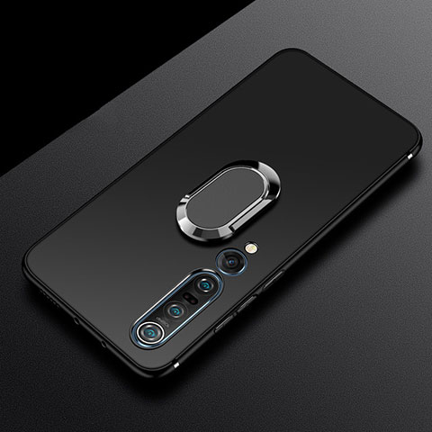 Silikon Hülle Handyhülle Ultra Dünn Schutzhülle Tasche Silikon mit Magnetisch Fingerring Ständer A01 für Xiaomi Mi 10 Pro Schwarz