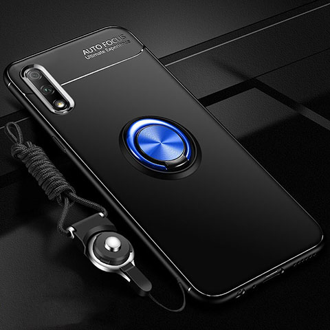 Silikon Hülle Handyhülle Ultra Dünn Schutzhülle Tasche Silikon mit Magnetisch Fingerring Ständer A03 für Huawei Honor 9X Blau und Schwarz