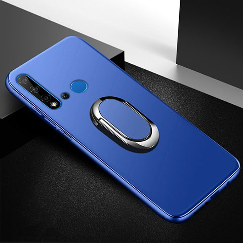 Silikon Hülle Handyhülle Ultra Dünn Schutzhülle Tasche Silikon mit Magnetisch Fingerring Ständer für Huawei Nova 5i Blau