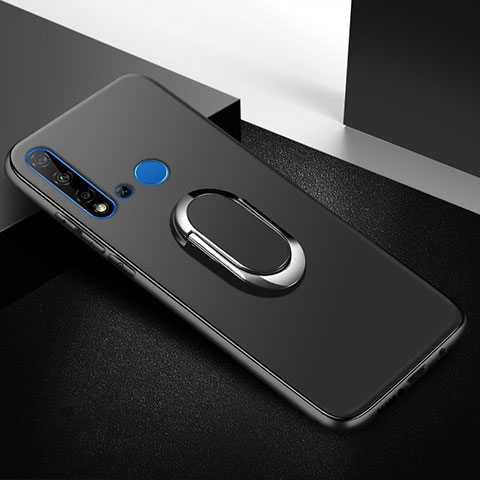 Silikon Hülle Handyhülle Ultra Dünn Schutzhülle Tasche Silikon mit Magnetisch Fingerring Ständer für Huawei Nova 5i Schwarz