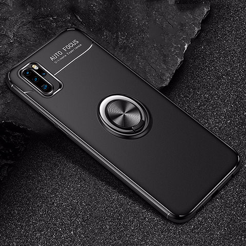 Silikon Hülle Handyhülle Ultra Dünn Schutzhülle Tasche Silikon mit Magnetisch Fingerring Ständer für Huawei P30 Pro Schwarz