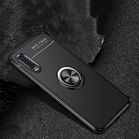 Silikon Hülle Handyhülle Ultra Dünn Schutzhülle Tasche Silikon mit Magnetisch Fingerring Ständer für Huawei P30 Schwarz