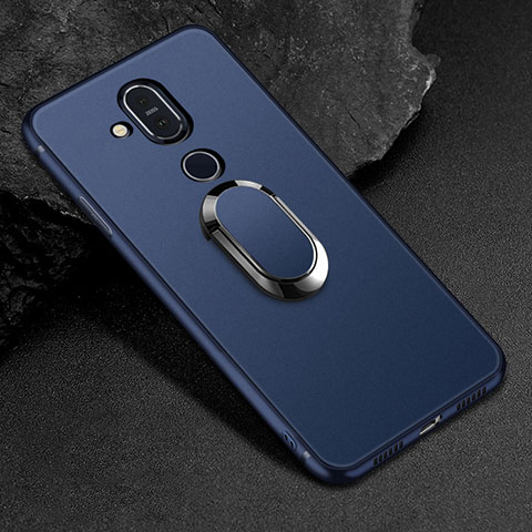 Silikon Hülle Handyhülle Ultra Dünn Schutzhülle Tasche Silikon mit Magnetisch Fingerring Ständer für Nokia X7 Blau