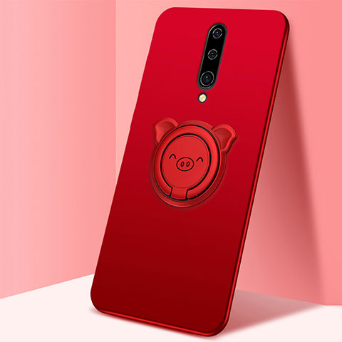 Silikon Hülle Handyhülle Ultra Dünn Schutzhülle Tasche Silikon mit Magnetisch Fingerring Ständer für OnePlus 8 Rot