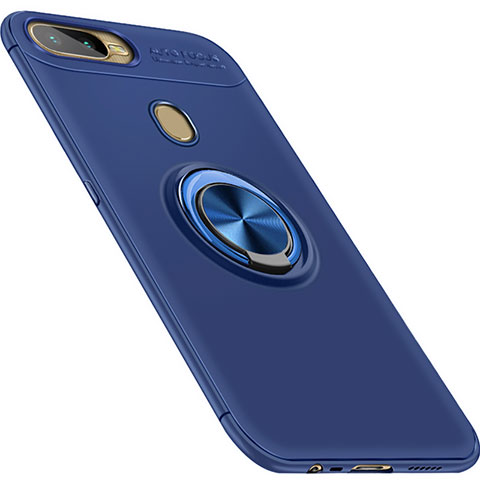 Silikon Hülle Handyhülle Ultra Dünn Schutzhülle Tasche Silikon mit Magnetisch Fingerring Ständer für Oppo AX7 Blau