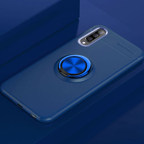 Silikon Hülle Handyhülle Ultra Dünn Schutzhülle Tasche Silikon mit Magnetisch Fingerring Ständer für Samsung Galaxy A70 Blau