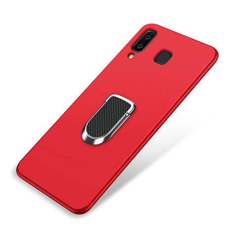 Silikon Hülle Handyhülle Ultra Dünn Schutzhülle Tasche Silikon mit Magnetisch Fingerring Ständer für Samsung Galaxy A8 Star Rot
