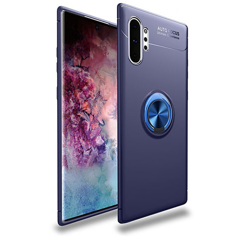 Silikon Hülle Handyhülle Ultra Dünn Schutzhülle Tasche Silikon mit Magnetisch Fingerring Ständer für Samsung Galaxy Note 10 Plus 5G Blau