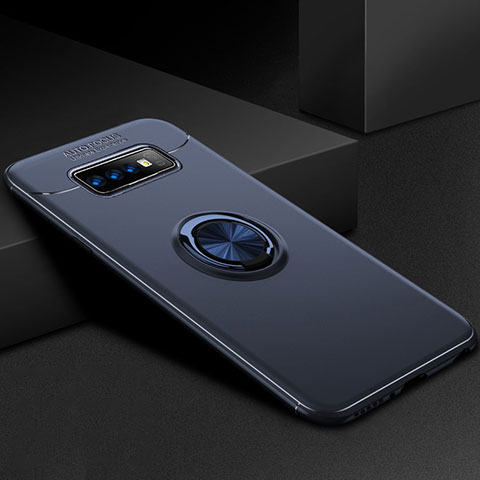 Silikon Hülle Handyhülle Ultra Dünn Schutzhülle Tasche Silikon mit Magnetisch Fingerring Ständer für Samsung Galaxy S10 Plus Blau