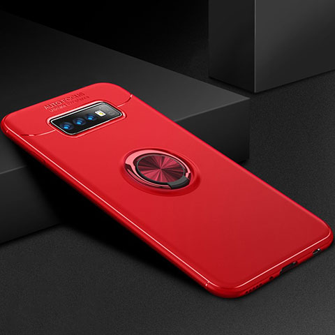 Silikon Hülle Handyhülle Ultra Dünn Schutzhülle Tasche Silikon mit Magnetisch Fingerring Ständer für Samsung Galaxy S10 Plus Rot
