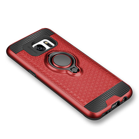Silikon Hülle Handyhülle Ultra Dünn Schutzhülle Tasche Silikon mit Magnetisch Fingerring Ständer für Samsung Galaxy S7 G930F G930FD Rot