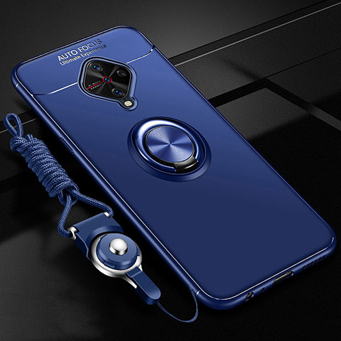 Silikon Hülle Handyhülle Ultra Dünn Schutzhülle Tasche Silikon mit Magnetisch Fingerring Ständer für Vivo X50 Lite Blau