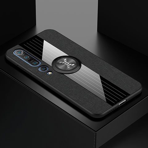 Silikon Hülle Handyhülle Ultra Dünn Schutzhülle Tasche Silikon mit Magnetisch Fingerring Ständer für Xiaomi Mi 10 Pro Schwarz