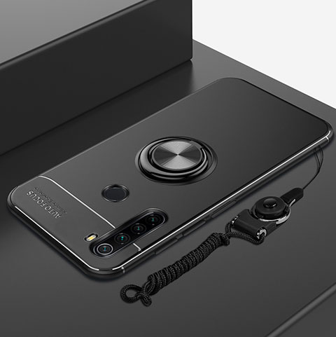 Silikon Hülle Handyhülle Ultra Dünn Schutzhülle Tasche Silikon mit Magnetisch Fingerring Ständer für Xiaomi Redmi Note 8T Schwarz