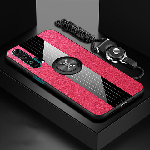 Silikon Hülle Handyhülle Ultra Dünn Schutzhülle Tasche Silikon mit Magnetisch Fingerring Ständer T01 für Huawei Honor 20 Pro Pink
