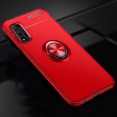 Silikon Hülle Handyhülle Ultra Dünn Schutzhülle Tasche Silikon mit Magnetisch Fingerring Ständer T01 für Huawei Honor 20S Rot
