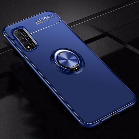 Silikon Hülle Handyhülle Ultra Dünn Schutzhülle Tasche Silikon mit Magnetisch Fingerring Ständer T01 für Huawei Nova 5T Blau