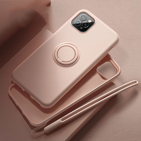 Silikon Hülle Handyhülle Ultra Dünn Schutzhülle Tasche Silikon mit Magnetisch Fingerring Ständer T02 für Apple iPhone 11 Pro Rosa
