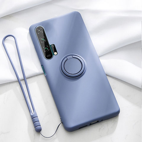 Silikon Hülle Handyhülle Ultra Dünn Schutzhülle Tasche Silikon mit Magnetisch Fingerring Ständer T02 für Huawei Honor 20 Pro Blau